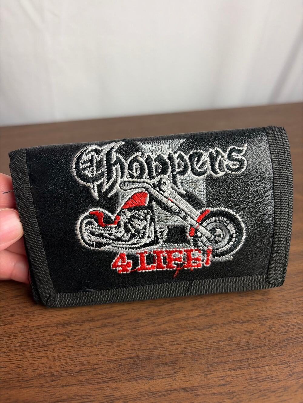 Vintage Choppers 4 Life Biker Wallet Canvas Trifold Velcro Motorcycle Black NWT